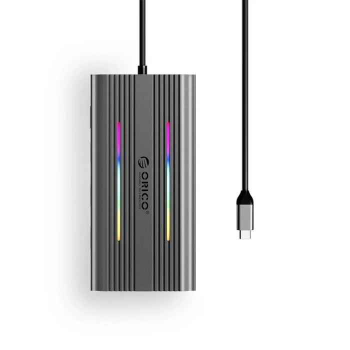 Orico USB-C 12σε1 Docking Station με HDMI 4K, VGA, PD 100W, Ethernet Gigabit, 3x USB-A 3.0, Card Reader, Jack 3.5mm — Γκρι