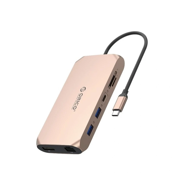 Orico XCR 12in1 USB-C Docking Station με HDMI/DisplayPort 4K PD Ethernet ροζ-χρυσό