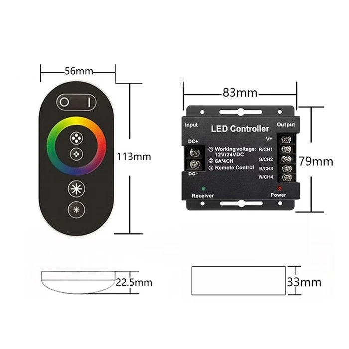 VenCore 6613-10009 RGBW Controller 12-24V 216-432W with RF Remote