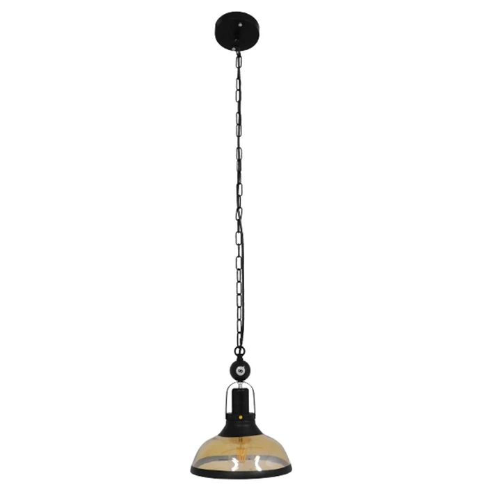 VenCore Billiardo I 6089-10040 - Μονόφωτο Κρεμαστό Φωτιστικό Οροφής Μαύρο Μεταλλικό με Μελί Γυαλί (E27)