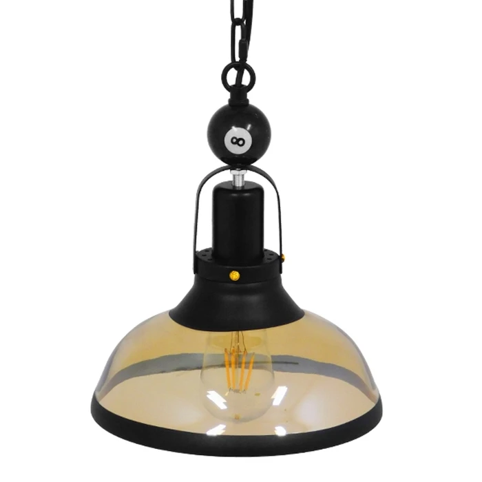 VenCore Billiardo I 6089-10040 - Μονόφωτο Κρεμαστό Φωτιστικό Οροφής Μαύρο Μεταλλικό με Μελί Γυαλί (E27)