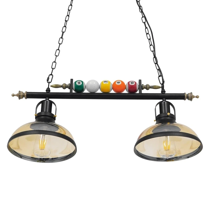 VenCore Billiardo II 6089-10041 - Φωτιστικό Οροφής Δίφωτο Κρεμαστό Μαύρο Μεταλλικό & Μελί Γυαλί (Vintage)