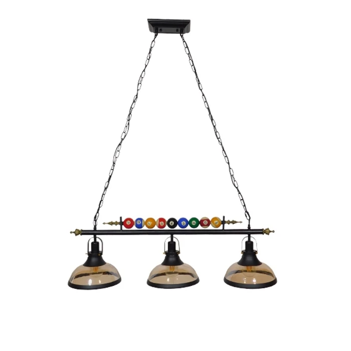 VenCore Billiardo III 6089-10042 - 3-Light Hanging Ceiling Lamp Black Metal with Honey Glass Shades (Vintage / Industrial)