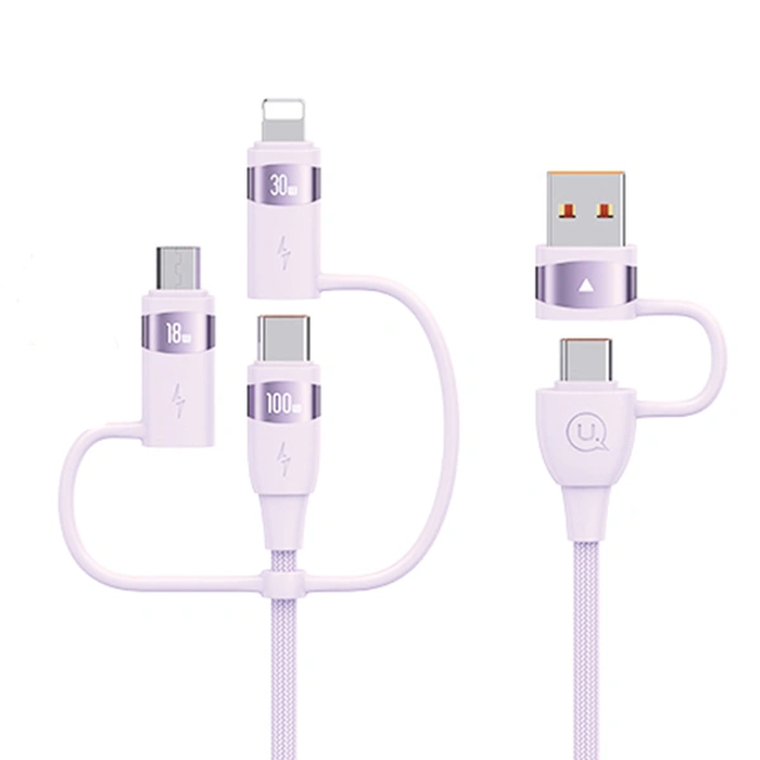 Cable 6in1 USAMS U85 2xUSB-C/USB-A/Micro-USB/ Lightning 1.2m 100W PD Fast Charge purple