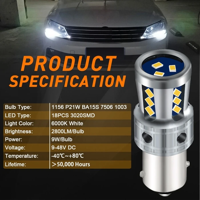 VenCore 3216-10166 - 1156 P21W CanBus Gen4 - 18× SMD 3020 LED Bulb 9W 1960 lm Orange (P21W/1156)