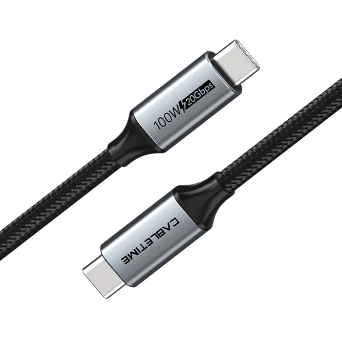 CABLETIME καλώδιο USB-C CT-C160-PU31-CMCM2 — USB 3.2 Gen 2x2, 100W, 20Gbps, 4K@60Hz, 1.5m, μαύρο (braided)