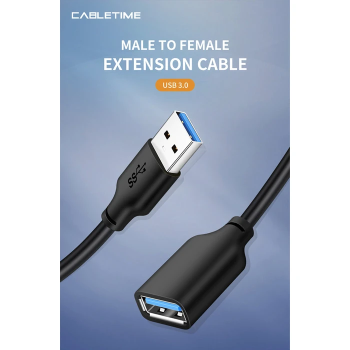 CABLETIME USB Extension Cable CT-C160-U3-AMAFN, USB 3.0 (5Gbps), 1 m, Black