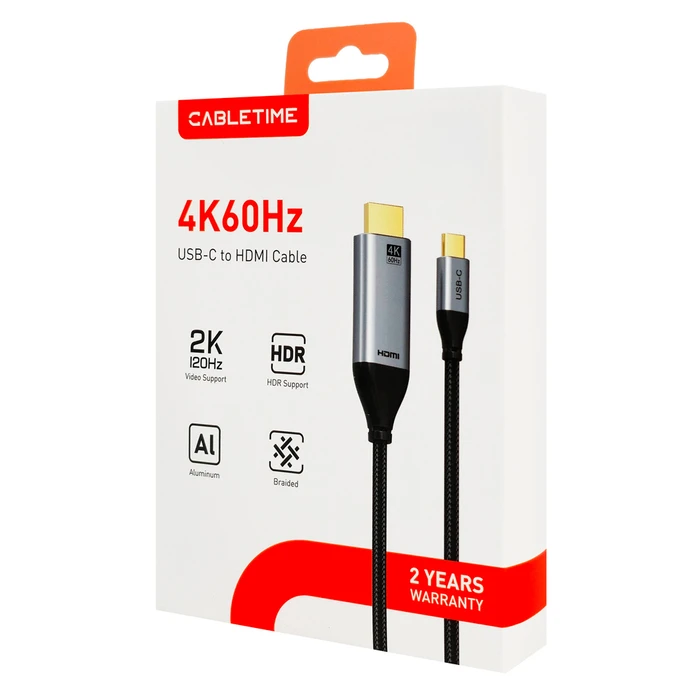 CABLETIME USB-C to HDMI Cable CT-CMHD2 (DM131045), 4K/60Hz, 5m, Black