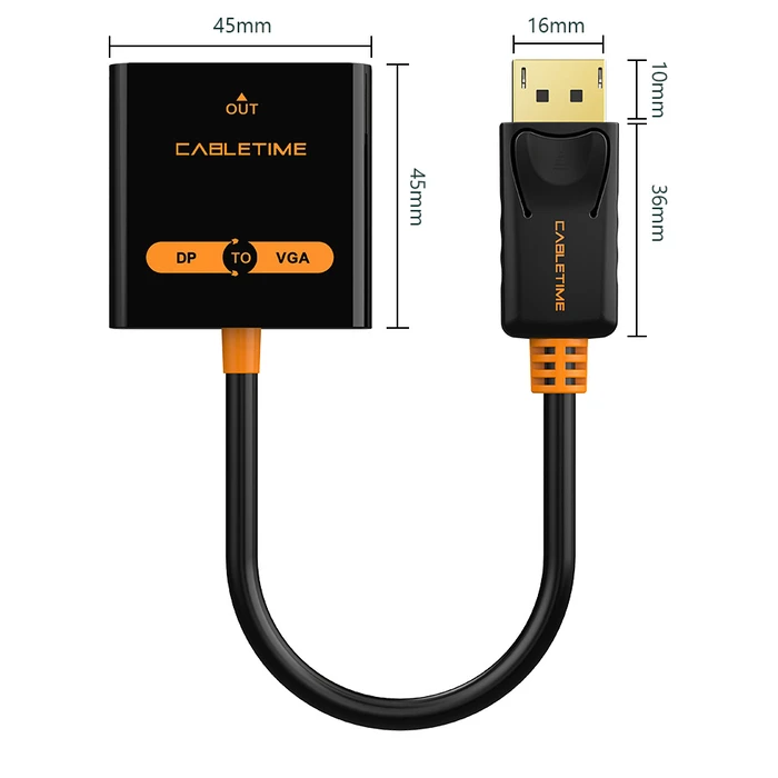 CABLETIME DisplayPort to VGA Adapter CT-AV586-03G, 1080p/60Hz, Black