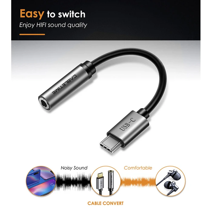 CABLETIME USB-C to 3.5mm Adapter CT-CMAUDIO, Grey