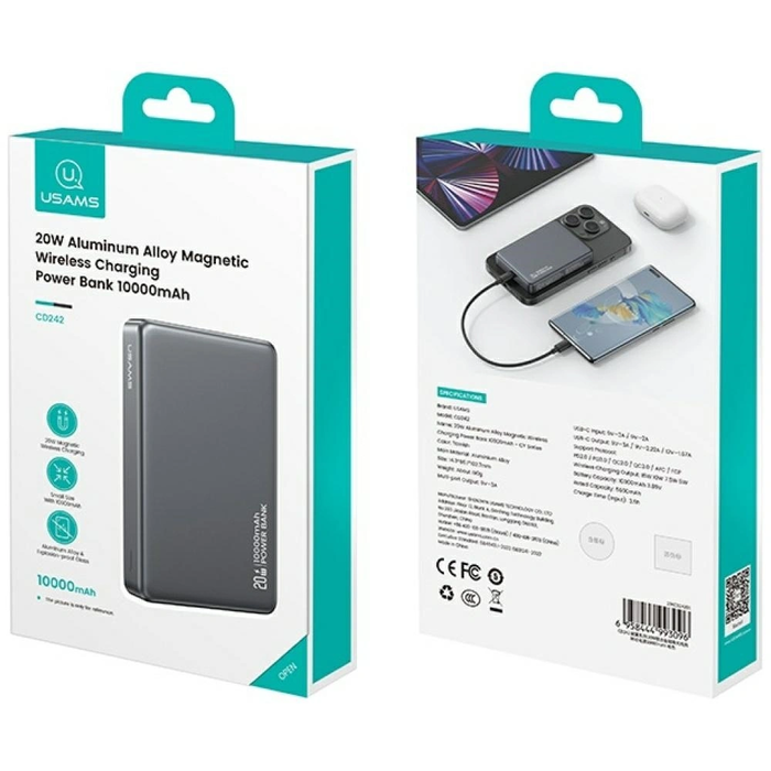 USAMS CY Series CD242 Powerbank 10000mAh 20W Magnetic Wireless titanium
