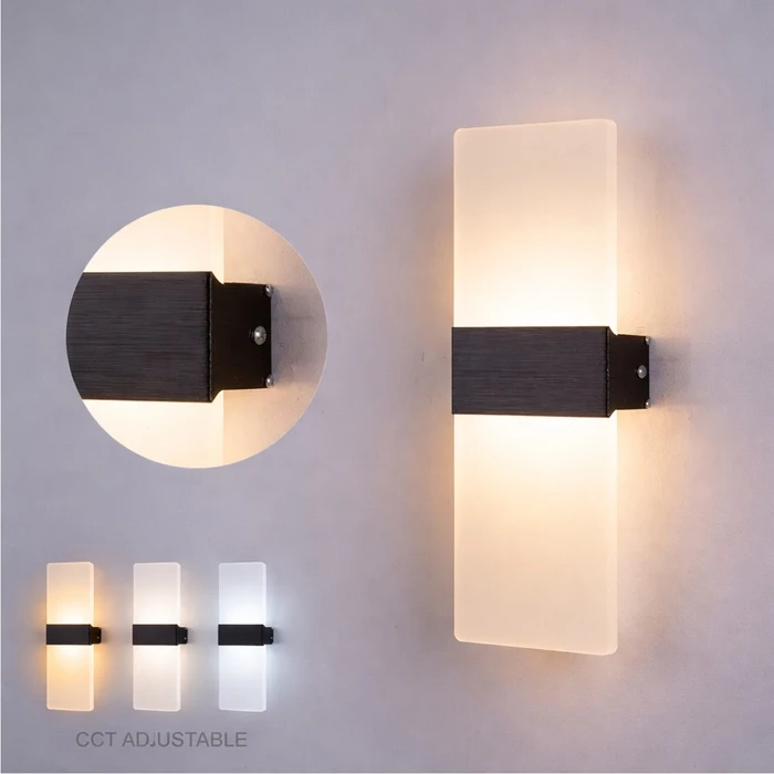 VenCore Aether Black 6093-20029 - Επιτοίχιο Φωτιστικό Απλίκα LED 12W Μαύρο Αλουμίνιο & Plexiglass με Ρυθμιζόμενο CCT