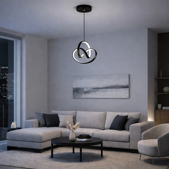 VenCore Loop Black 6089-20006 - Modern LED Pendant Ceiling Light 18W Black Aluminum with Adjustable CCT (Warm/Neutral/Cool) - CCT Control via On-Off Switch - Ø20 x H25 cm