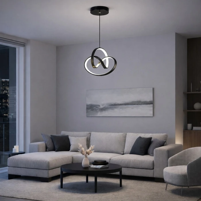 VenCore Loop Black 6089-20006 - Modern LED Pendant Ceiling Light 18W Black Aluminum with Adjustable CCT (Warm/Neutral/Cool) - CCT Control via On-Off Switch - Ø20 x H25 cm