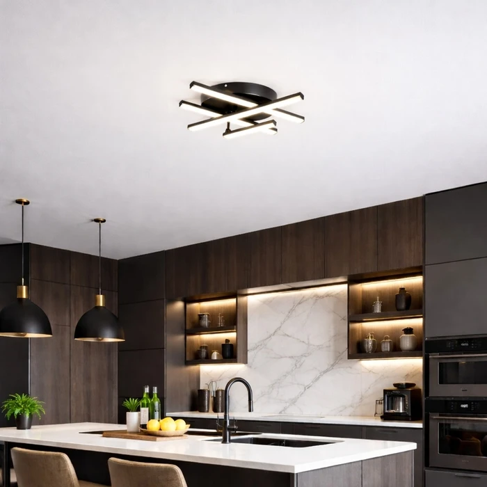 VenCore Gridline Black 7741-20019 - Μοντέρνο Φωτιστικό Οροφής Πλαφονιέρα LED 60W Μαύρο Αλουμίνιο με Ρυθμιζόμενο CCT & Χειριστήριο