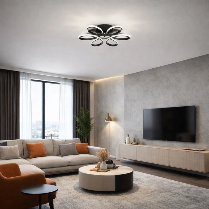 VenCore Lumeo Black 7741-20021 - Modern LED Ceiling Flush Light 60W Black Aluminum Adjustable CCT with Remote - Ø60 x H12 cm