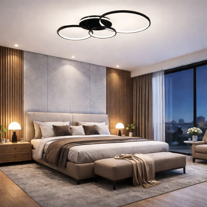 VenCore Elora Gold 7741-20030 - Μοντέρνο Φωτιστικό Οροφής Πλαφονιέρα LED 100W Χρυσό Αλουμίνιο με Ρυθμιζόμενο CCT (Θερμό / Φυσικό / Ψυχρό) και Χειριστήριο - M82 x Π48 x Υ14cm