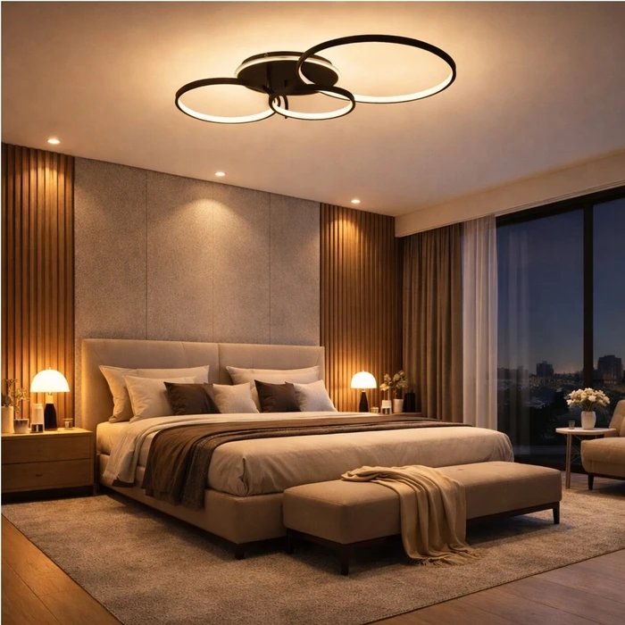 VenCore Elora Gold 7741-20030 - Μοντέρνο Φωτιστικό Οροφής Πλαφονιέρα LED 100W Χρυσό Αλουμίνιο με Ρυθμιζόμενο CCT (Θερμό / Φυσικό / Ψυχρό) και Χειριστήριο - M82 x Π48 x Υ14cm