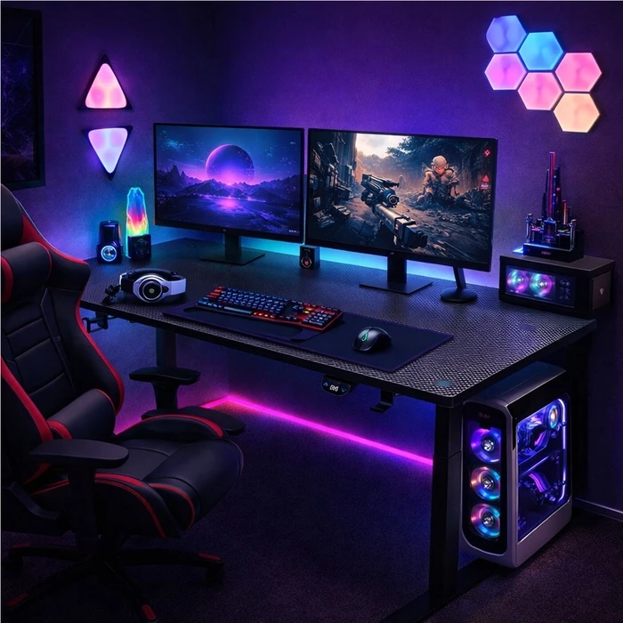 VenCore 2730-10003 - Γραφείο Gaming Ρυθμιζόμενο 140x60x72-112cm Μαύρο