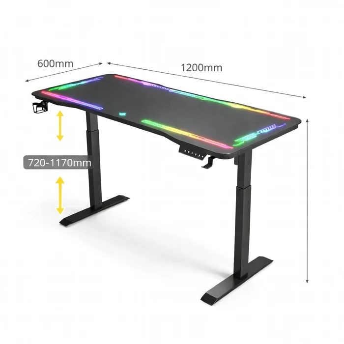 VenCore 2730-10006 Gaming Height-Adjustable Desk 120x60x72-112cm Carbon Fiber Black