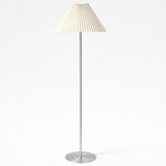 VenCore Velune Silver 6091-20013 - Μοντέρνο Επιδαπέδιο Φωτιστικό Μονόφωτο Ασημί Αλουμίνιο με Μπέζ Καπέλο - Φ35 x Υ150cm
