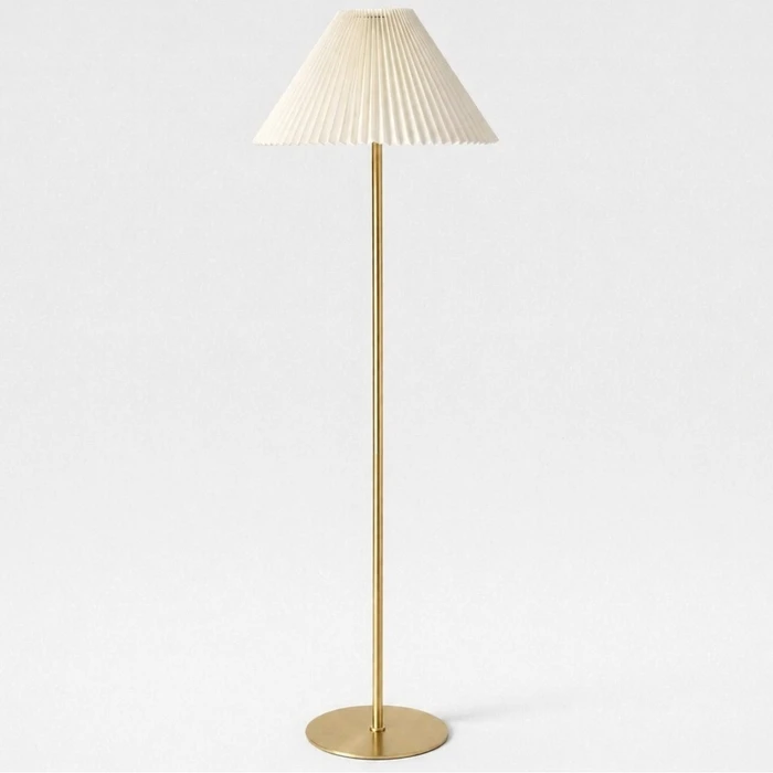 VenCore Velune Gold 6091-20014 - Μοντέρνο Επιδαπέδιο Φωτιστικό Μονόφωτο Χρυσό Αλουμίνιο με Μπέζ Καπέλο