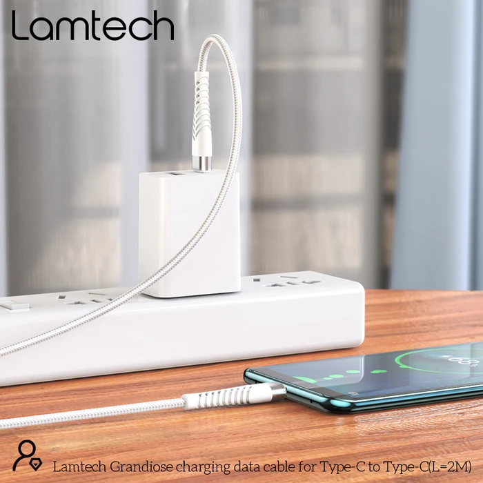 Καλώδιo USB Lamtech HQ UNBREAKABLE Type-C to Type-C WHITE 2M