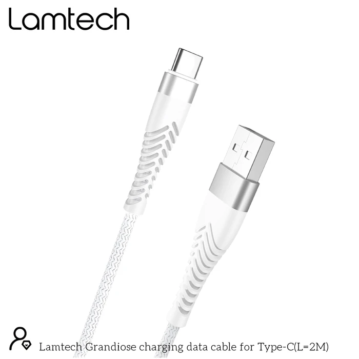 Καλώδιo USB Lamtech Type-C V2,0 HIGH QUALITY UNBREAKABLE SILVER 2M