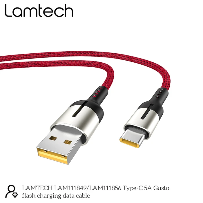 Καλώδιo USB Lamtech USB Type-C Data 5A 1,2M RED