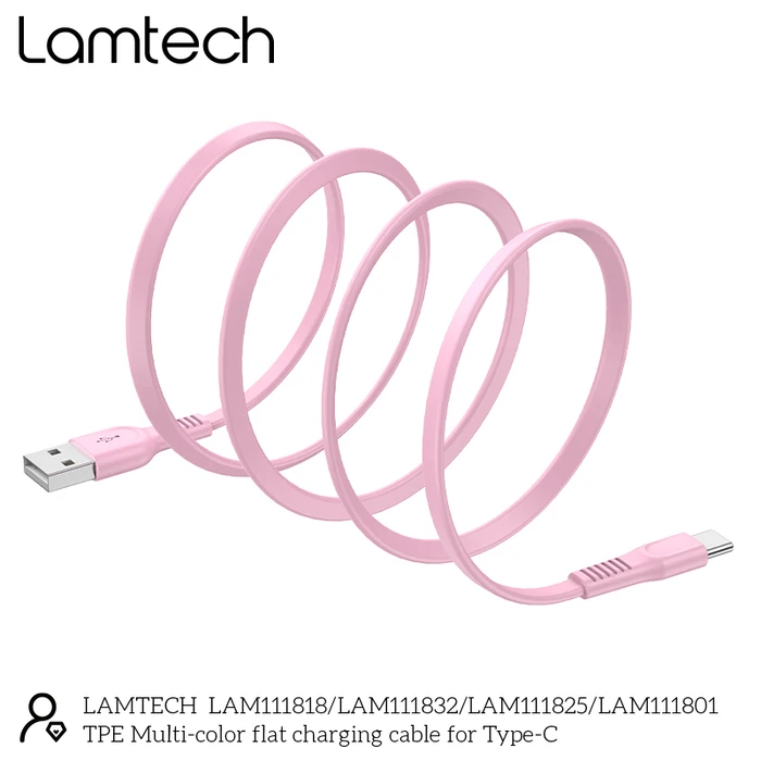 Καλώδιo USB Lamtech Type-C 3.0A FLAT 1M PINK