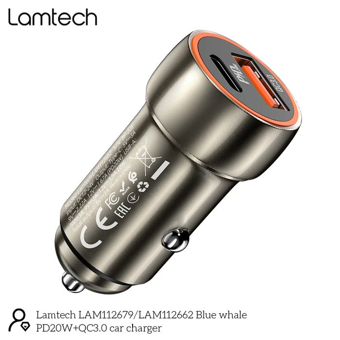 Φορτιστής Αυτοκινήτου Lamtech METAL QC3.0 & PD20W METAL GRAY