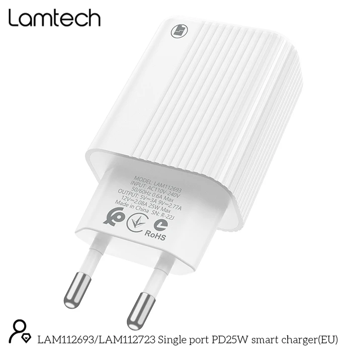 Φορτιστής Πρίζας Lamtech FAST Charger Type-C PD25W WHITE