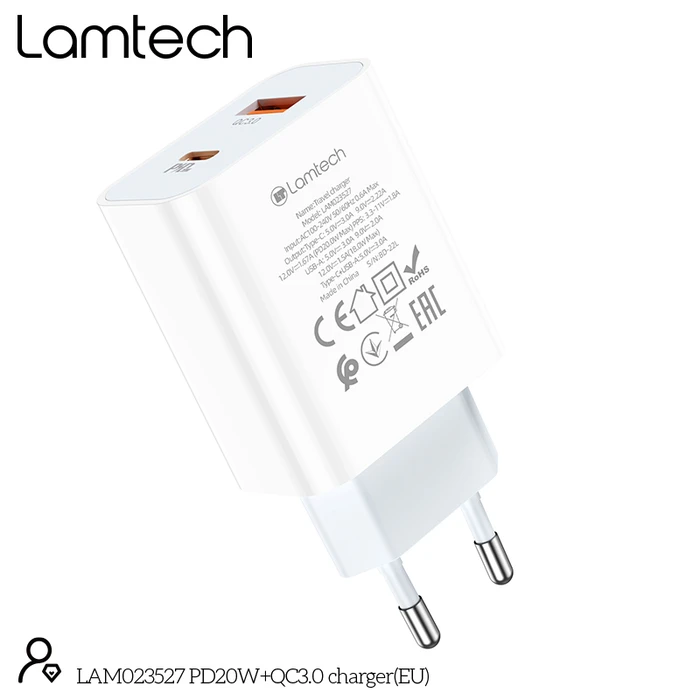 Φορτιστής Πρίζας Lamtech USB QC3.0/Type-C 20W