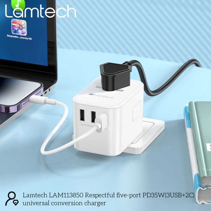 Αντάπτορας Πρίζας Lamtech Universal Travel with 3xUSB + 2xTYPE-C OUTPUTS 35W