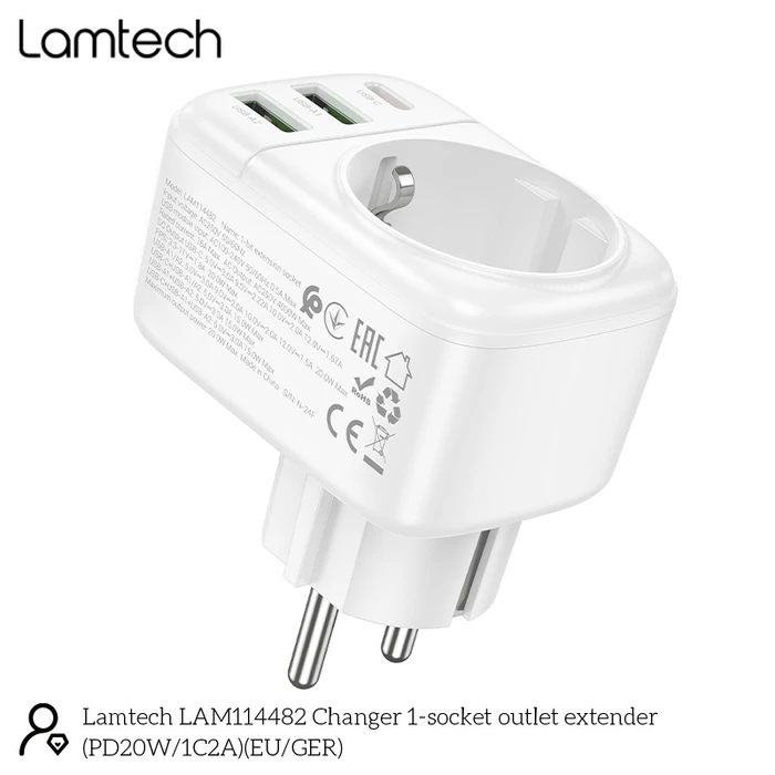 Φορτιστής Πρίζας Lamtech Multifunctional Surge 1xschuko 2xusb 1xtype-C Pd20w