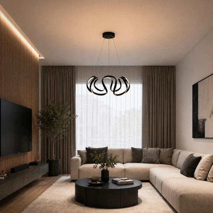 VenCore Nuvia Black 7741-20031 - Μοντέρνο Κρεμαστό Φωτιστικό Οροφής LED 45W Μαύρο Αλουμίνιο με Ρυθμιζόμενο CCT (Ψυχρό / Φυσικό / Θερμό) & Τηλεχειριστήριο - Φ48 x Υ18 cm