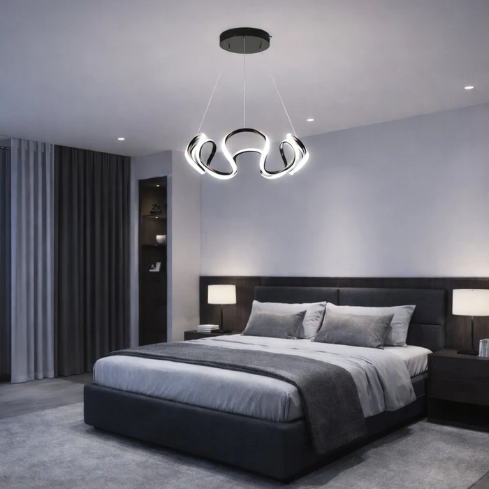 VenCore Nuvia Black 7741-20031 - Μοντέρνο Κρεμαστό Φωτιστικό Οροφής LED 45W Μαύρο Αλουμίνιο με Ρυθμιζόμενο CCT (Ψυχρό / Φυσικό / Θερμό) & Τηλεχειριστήριο - Φ48 x Υ18 cm