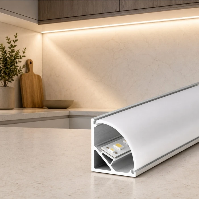VenCore 9177-50003 - Aluminum Corner Profile 1 m with Press-On Milky Cover