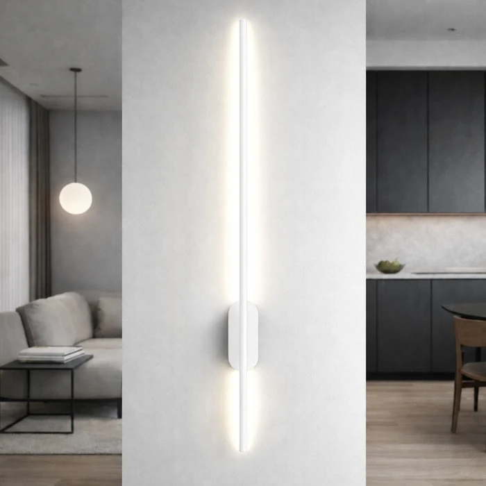 VenCore Lineon White 6093-20115 - Modern Wall LED Sconce 60cm 12W White Aluminium with Adjustable CCT (Warm / Neutral / Cool) - CCT controlled via On-Off switch