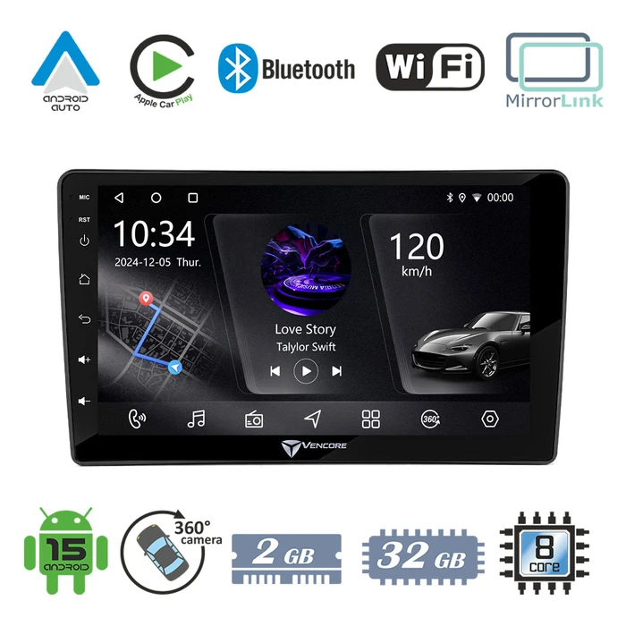 VenCore 3236-10005-0798B2 - Οθόνη Multimedia Android 15 9" PX5S Octa-Core 2GB/32GB IPS για Opel Corsa D 2007-2014 - Μαύρη