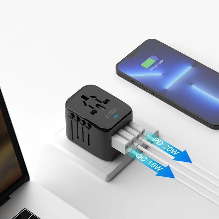 Tech-Protect TA200 Travel Adapter EU / UK / US / AU 2xUSB-A, 2xUSB-C Black
