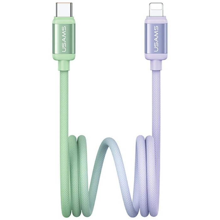 USAMS Bicolor Series SJ757 PD 30W USB-C / Lightning cable 1.2m green-purple