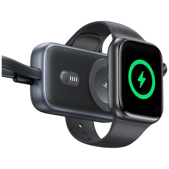 USAMS CD245 2-in-1 Wireless Charger for Apple Watch with 1200mAh Power Bank + USB-C Cable Titanium