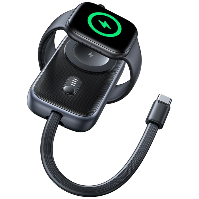 USAMS CD245 2-in-1 Wireless Charger for Apple Watch with 1200mAh Power Bank + USB-C Cable Titanium