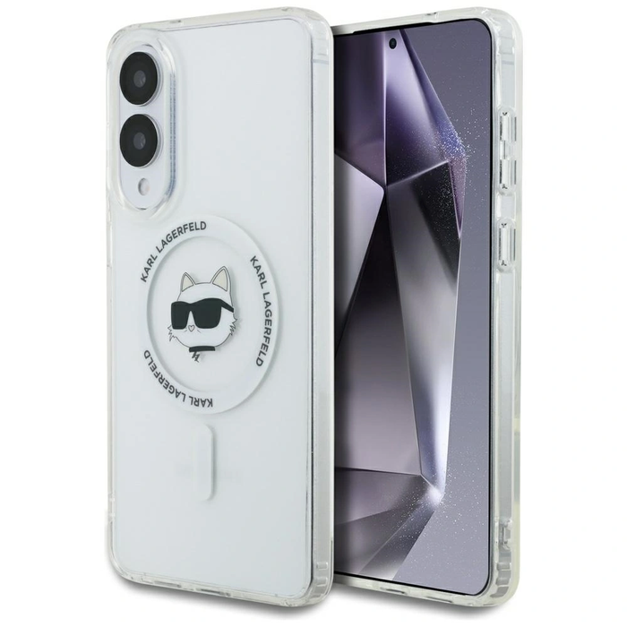 Karl Lagerfeld Button Choupette Head Printed Logo MagSafe Samsung Galaxy S25 Edge white