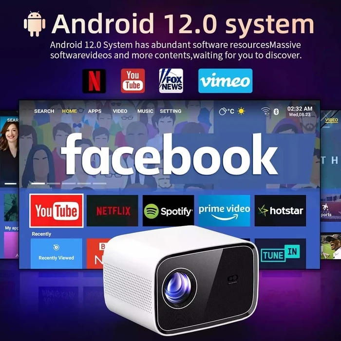 Projector Volto Home 1080p Ansi 300 Wifi Bt Android 12 Auto Focus