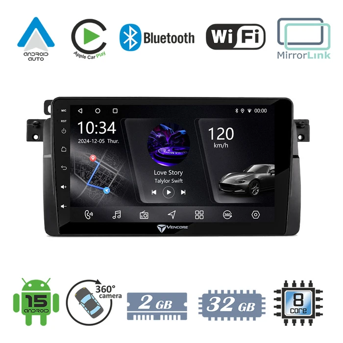 VenCore 3236-10005-0603B - Οθόνη Multimedia Android 15 9" για BMW Series 3 E46 (1998-2005) - Μαύρη