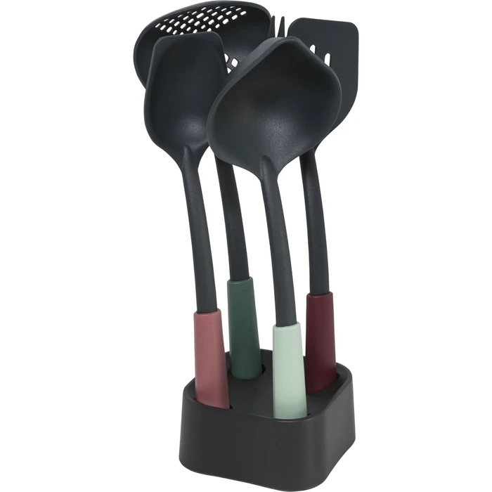 Brabantia TASTY+ Kitchen Utensils Set - Mixed (5-piece, 4 two‑in‑one utensils + stand)