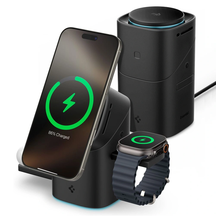 Spigen Essential EF223MS 3in1 Qi2 Rotary Magnetic MagSafe Wireless Charger Black