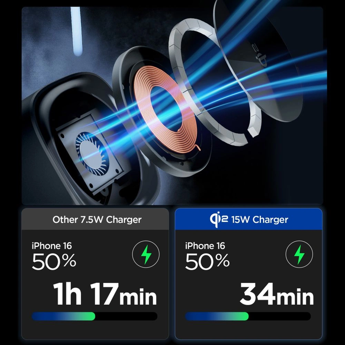 Spigen Essential EF223MS 3in1 Qi2 Rotary Magnetic MagSafe Wireless Charger Black